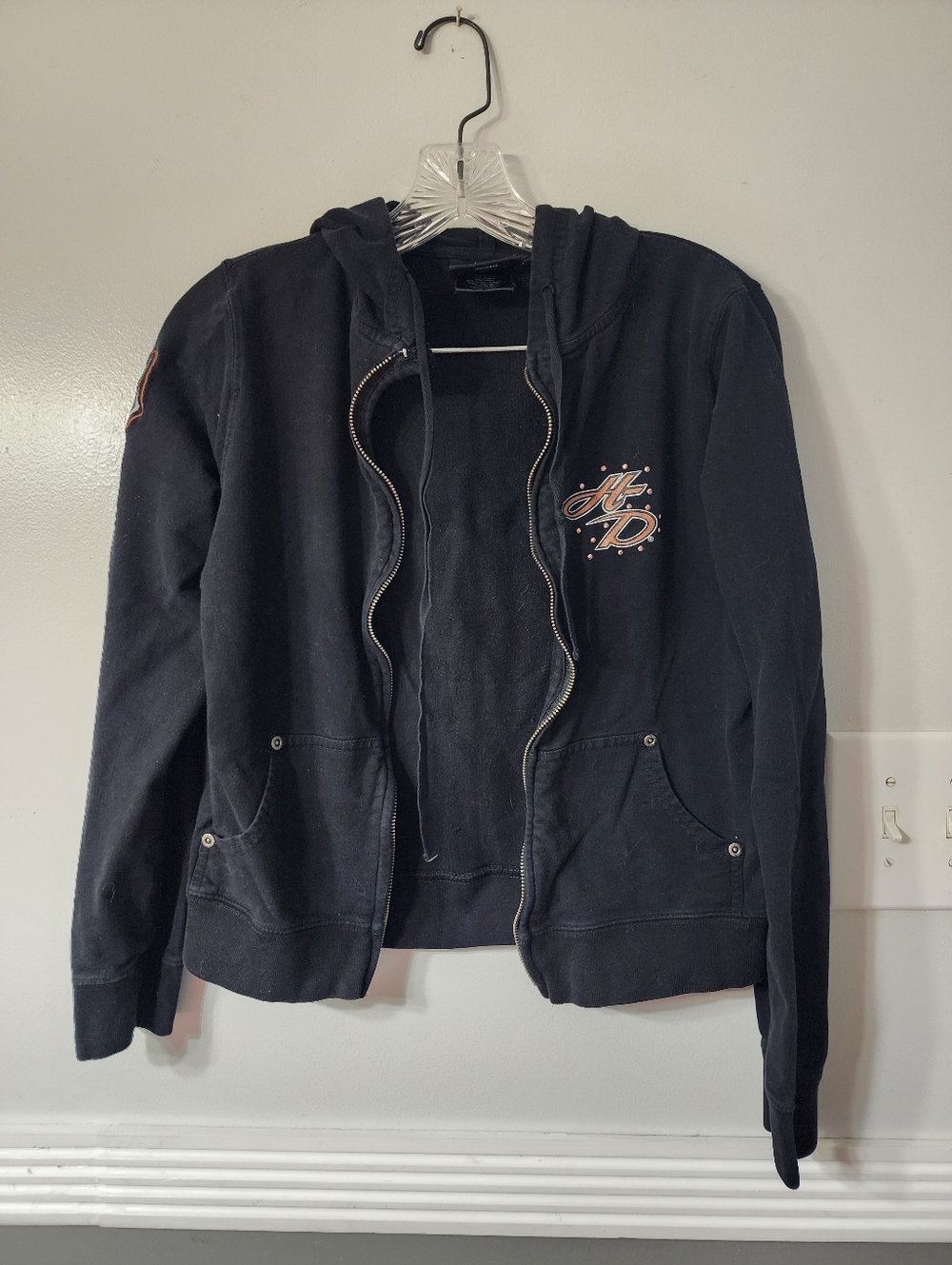 Harley Davidson Black Zip-Up Hoodie with Script Chest Accent